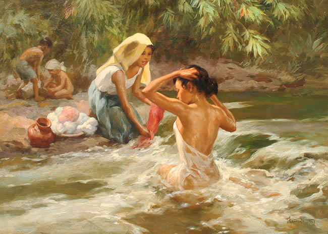 Fernando Amorsolo - Women Bathing and Washing Clothes